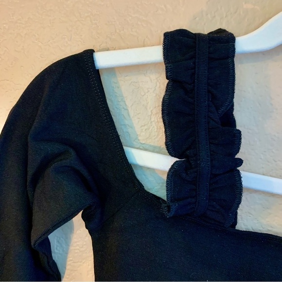 NWT Bodysuit XS MangoPop Black Long Sleeves Ruffled Straps Soft Stretchy - Picture 2 of 13